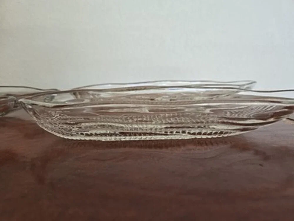 Vintage CORN ON THE COB Holders Clear Pressed Heavy GLASS DISHES Plates - 4